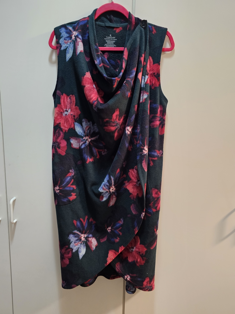 Cuddl Duds Black Sleeveless Floral Cowl Neck Dress